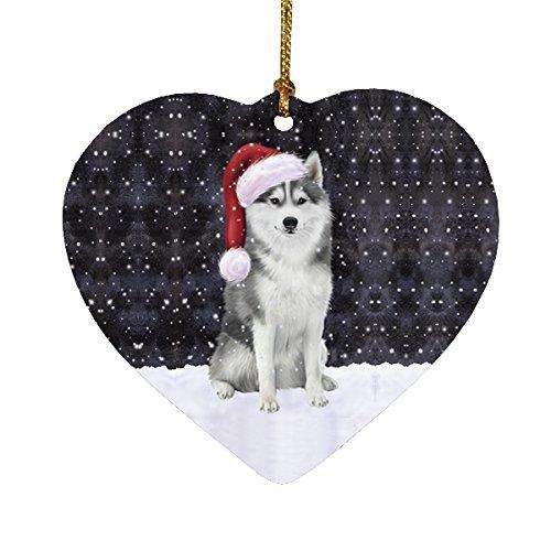 Let it Snow Christmas Holiday Siberian Husky Dog Wearing Santa Hat Heart Ornament D242