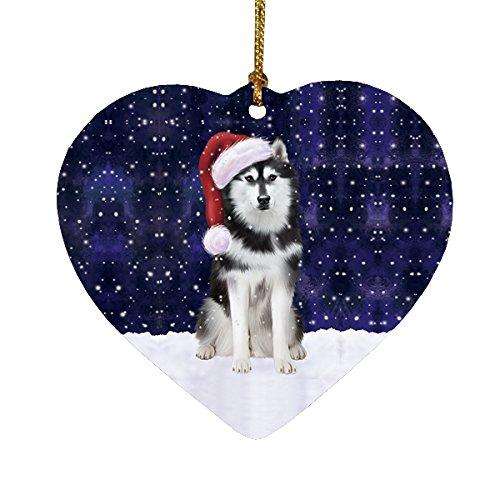 Let it Snow Christmas Holiday Siberian Husky Dog Wearing Santa Hat Heart Ornament D243