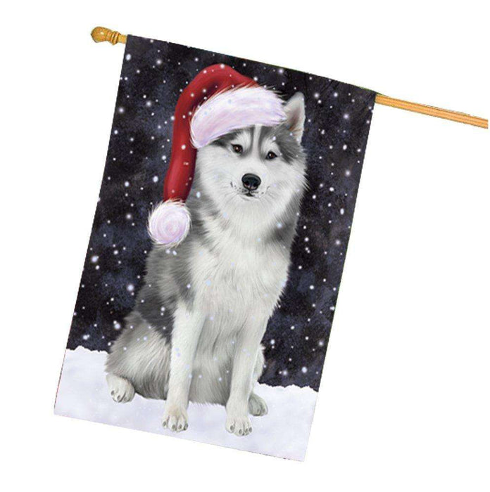Let it Snow Christmas Holiday Siberian Husky Dog Wearing Santa Hat House Flag HF256