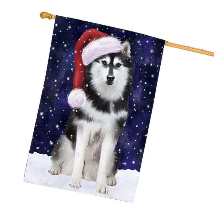 Let it Snow Christmas Holiday Siberian Husky Dog Wearing Santa Hat House Flag HF257