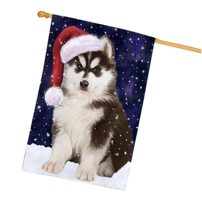Let it Snow Christmas Holiday Siberian Husky Dog Wearing Santa Hat House Flag