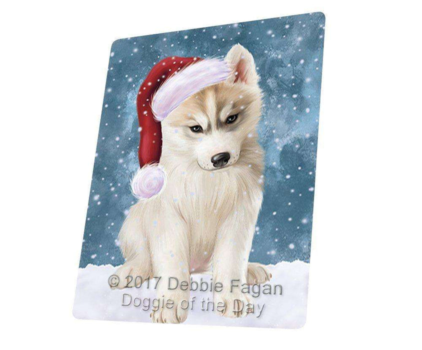 Let it Snow Christmas Holiday Siberian Husky Dog Wearing Santa Hat Tempered Cutting Board (Small)