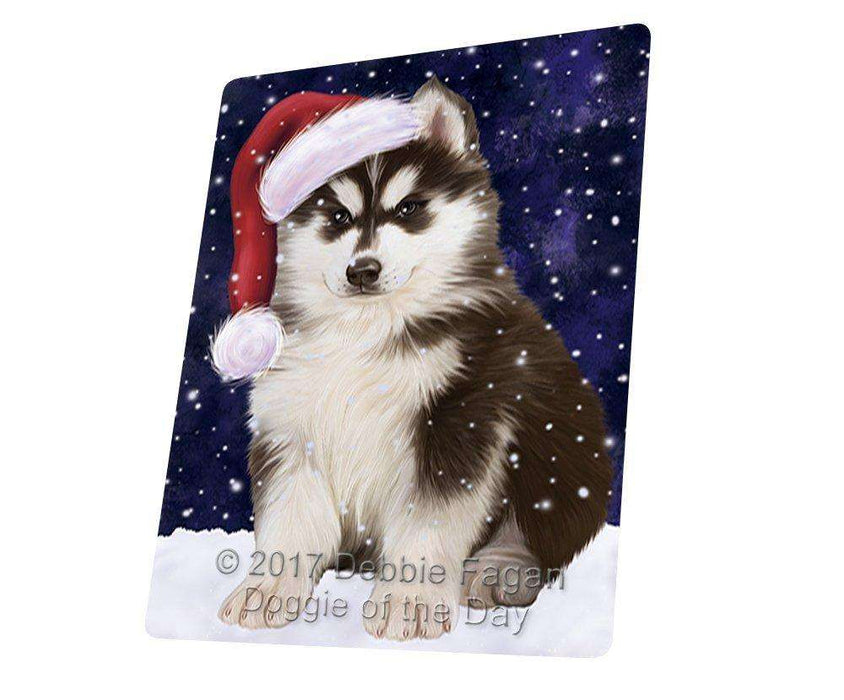 Let it Snow Christmas Holiday Siberian Husky Dog Wearing Santa Hat Tempered Cutting Board (Small)