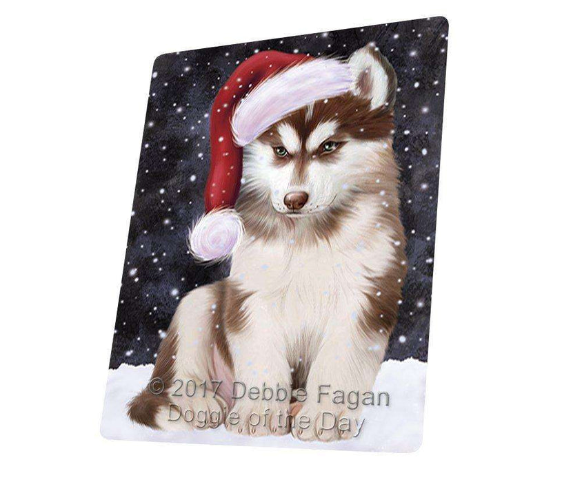 Let it Snow Christmas Holiday Siberian Husky Dog Wearing Santa Hat Tempered Cutting Board