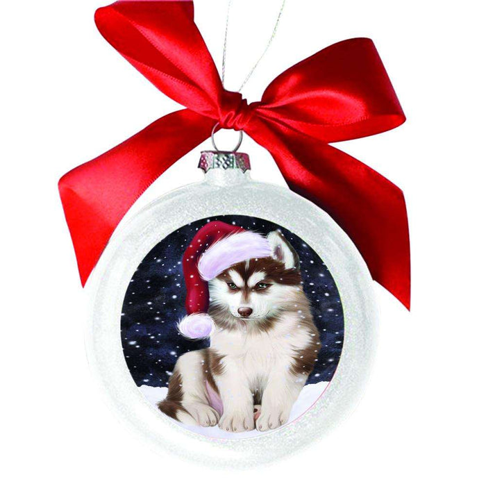 Let it Snow Christmas Holiday Siberian Husky Dog White Round Ball Christmas Ornament WBSOR48727