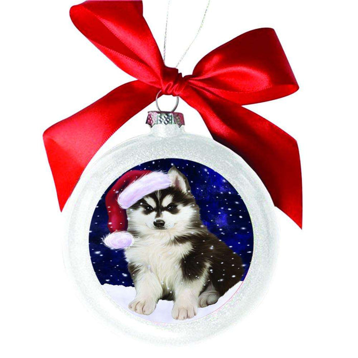 Let it Snow Christmas Holiday Siberian Husky Dog White Round Ball Christmas Ornament WBSOR48728