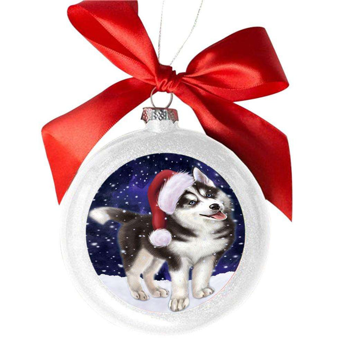 Let it Snow Christmas Holiday Siberian Husky Dog White Round Ball Christmas Ornament WBSOR48729