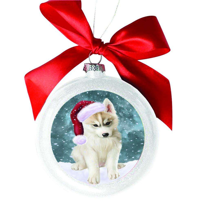 Let it Snow Christmas Holiday Siberian Husky Dog White Round Ball Christmas Ornament WBSOR48730