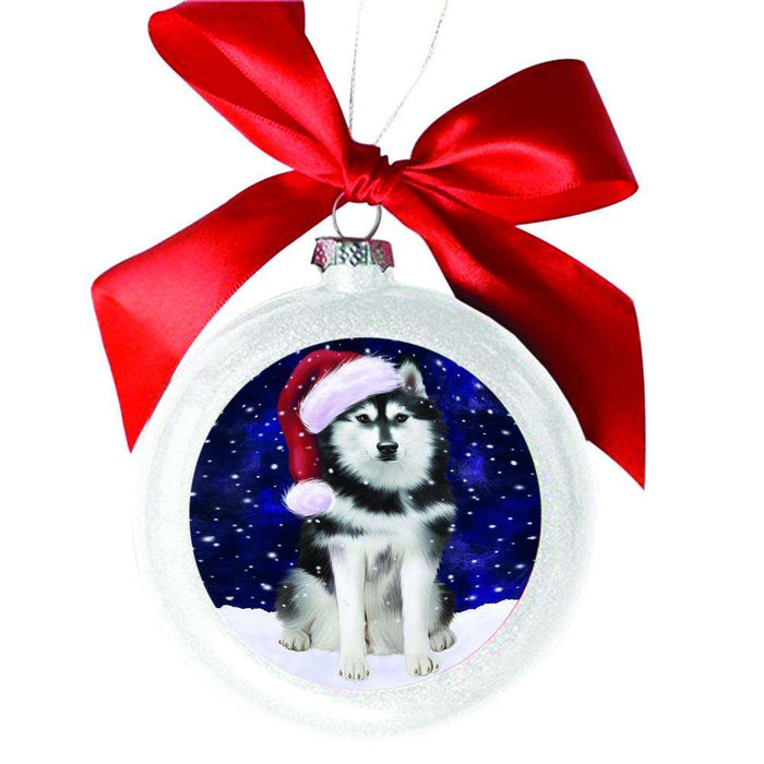 Let it Snow Christmas Holiday Siberian Husky Dog White Round Ball Christmas Ornament WBSOR48732