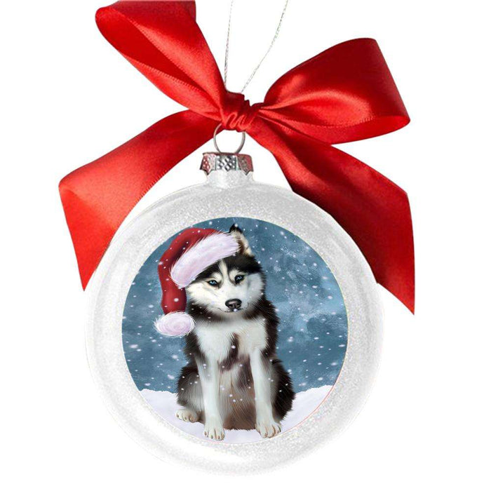 Let it Snow Christmas Holiday Siberian Husky Dog White Round Ball Christmas Ornament WBSOR48733