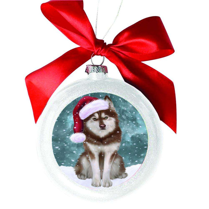 Let it Snow Christmas Holiday Siberian Husky Dog White Round Ball Christmas Ornament WBSOR48734