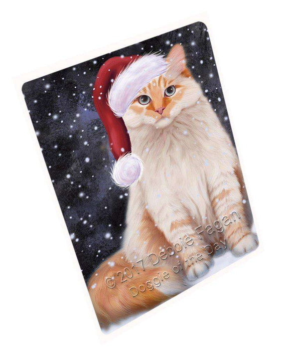 Let it Snow Christmas Holiday Siberian Red Cat Wearing Santa Hat Art Portrait Print Woven Throw Sherpa Plush Fleece Blanket D057
