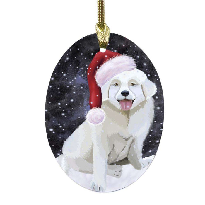 Let it Snow Christmas Holiday Slovensky Cuvac Dog Oval Glass Christmas Ornament OGOR48736