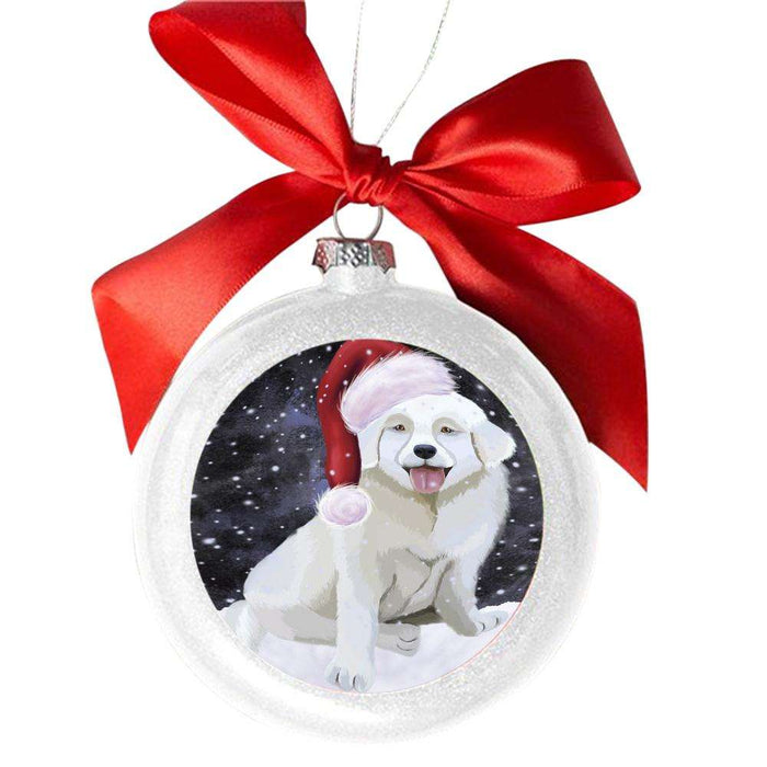 Let it Snow Christmas Holiday Slovensky Cuvac Dog White Round Ball Christmas Ornament WBSOR48736