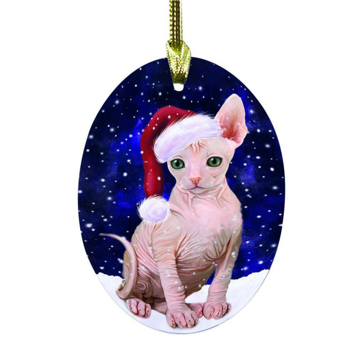Let it Snow Christmas Holiday Sphynx Cat Oval Glass Christmas Ornament OGOR48737