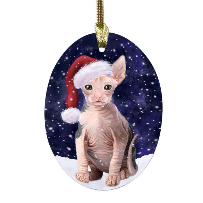 Let it Snow Christmas Holiday Sphynx Cat Oval Glass Christmas Ornament OGOR48738