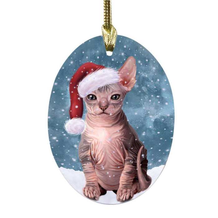 Let it Snow Christmas Holiday Sphynx Cat Oval Glass Christmas Ornament OGOR48739