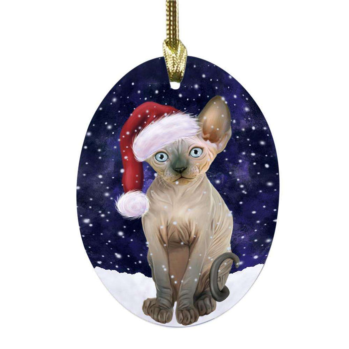 Let it Snow Christmas Holiday Sphynx Cat Oval Glass Christmas Ornament OGOR48968