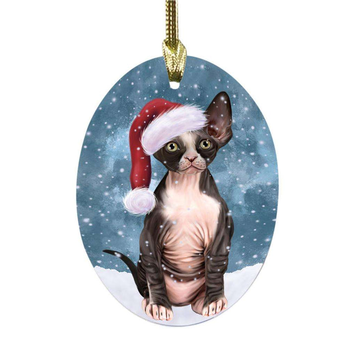 Let it Snow Christmas Holiday Sphynx Cat Oval Glass Christmas Ornament OGOR48969
