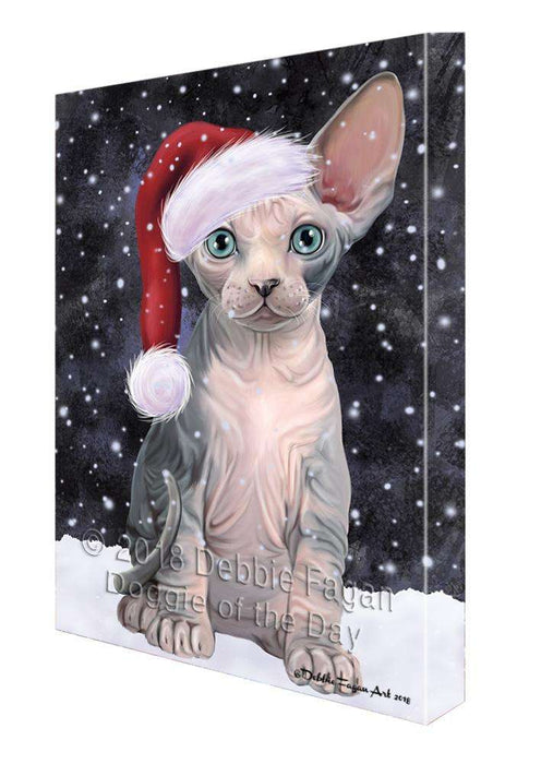 Let it Snow Christmas Holiday Sphynx Cat Wearing Santa Hat Canvas Print Wall Art Décor CVS106784
