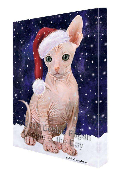 Let it Snow Christmas Holiday Sphynx Cat Wearing Santa Hat Canvas Wall Art D261