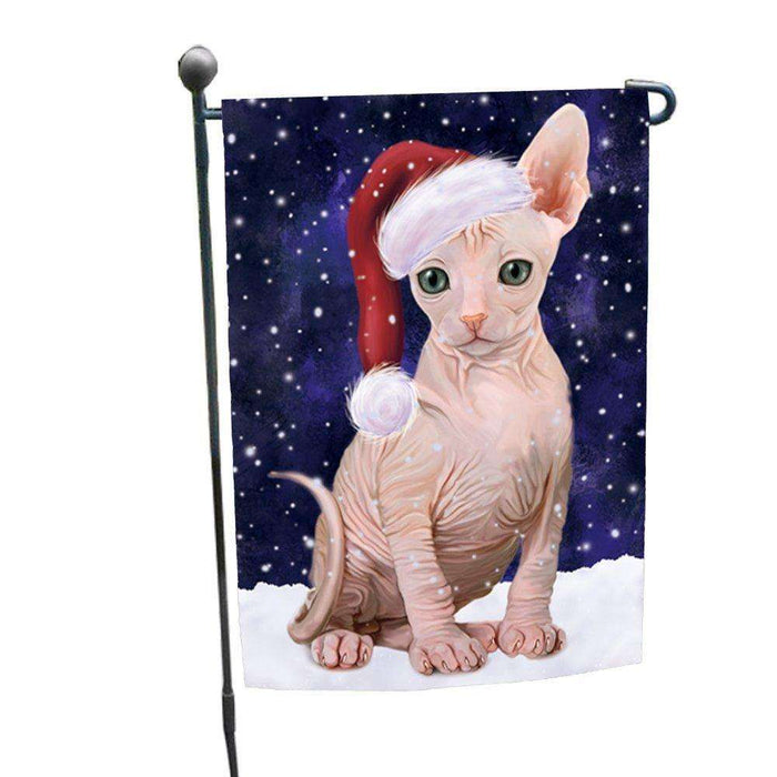 Let it Snow Christmas Holiday Sphynx Cat Wearing Santa Hat Garden Flag D261