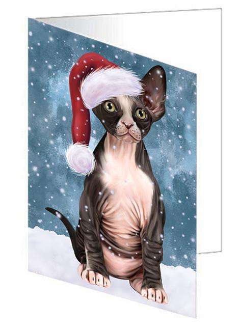 Let it Snow Christmas Holiday Sphynx Cat Wearing Santa Hat Handmade Artwork Assorted Pets Greeting Cards and Note Cards with Envelopes for All Occasions and Holiday Seasons GCD67013
