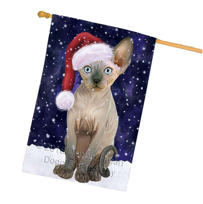 Let it Snow Christmas Holiday Sphynx Cat Wearing Santa Hat House Flag FLG54525