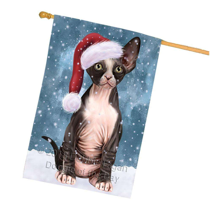 Let it Snow Christmas Holiday Sphynx Cat Wearing Santa Hat House Flag FLG54526