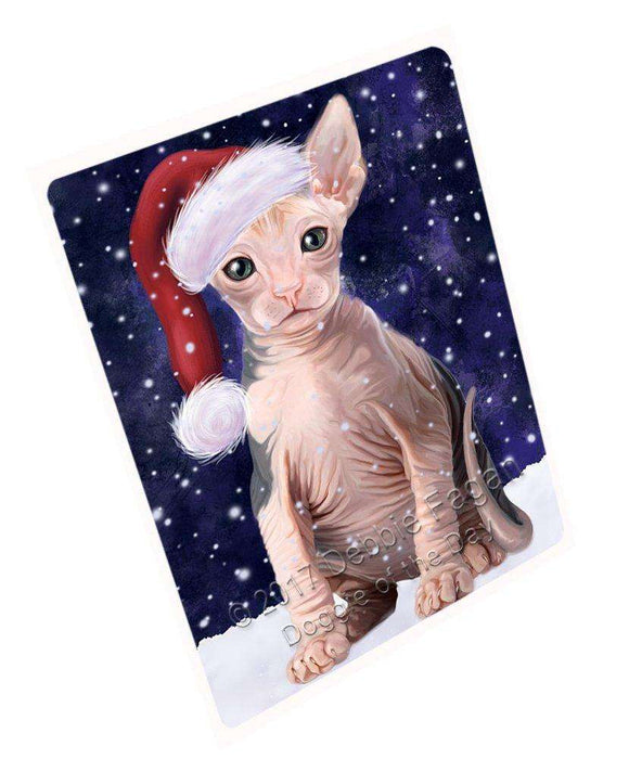 Let It Snow Christmas Holiday Sphynx Cat Wearing Santa Hat Magnet Mini (3.5" x 2") D059