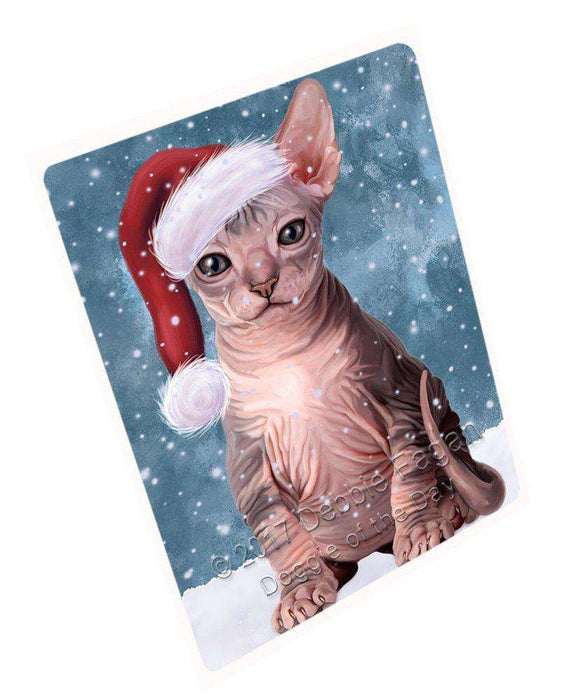 Let It Snow Christmas Holiday Sphynx Cat Wearing Santa Hat Magnet Mini (3.5" x 2") D060