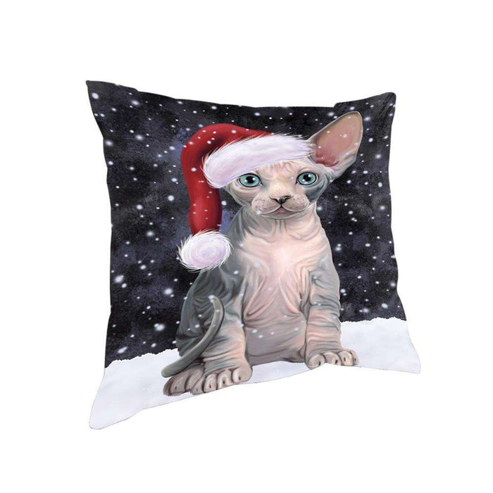 Let it Snow Christmas Holiday Sphynx Cat Wearing Santa Hat Pillow PIL73928