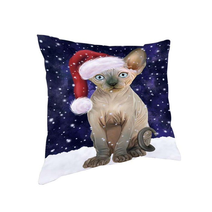 Let it Snow Christmas Holiday Sphynx Cat Wearing Santa Hat Pillow PIL73932