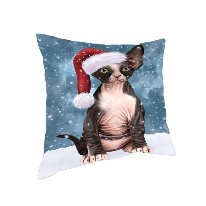 Let it Snow Christmas Holiday Sphynx Cat Wearing Santa Hat Pillow PIL73936