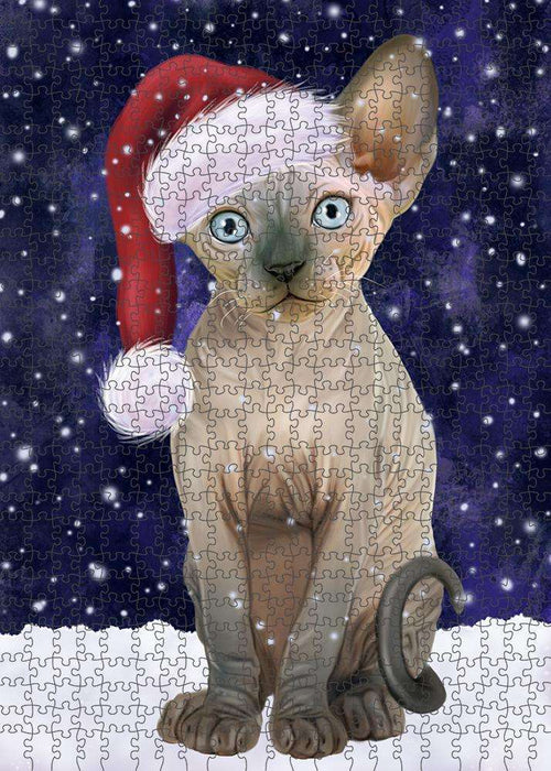 Let it Snow Christmas Holiday Sphynx Cat Wearing Santa Hat Puzzle with Photo Tin PUZL84464