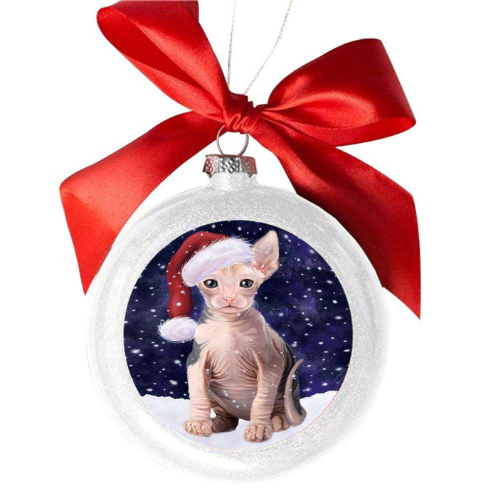 Let it Snow Christmas Holiday Sphynx Cat White Round Ball Christmas Ornament WBSOR48738