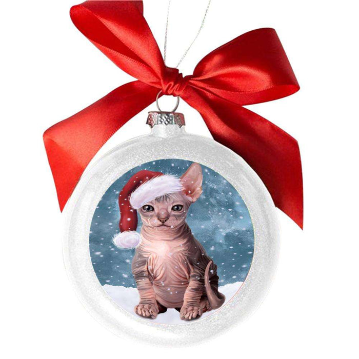 Let it Snow Christmas Holiday Sphynx Cat White Round Ball Christmas Ornament WBSOR48739