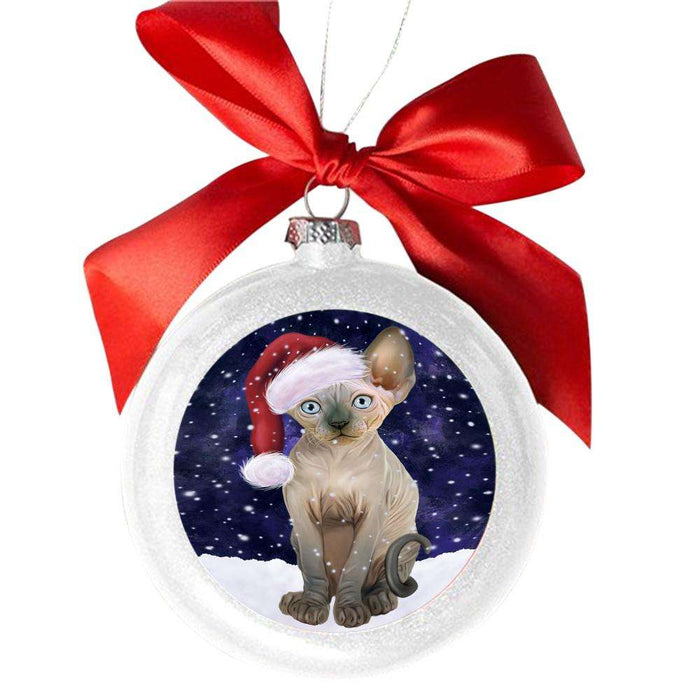 Let it Snow Christmas Holiday Sphynx Cat White Round Ball Christmas Ornament WBSOR48968