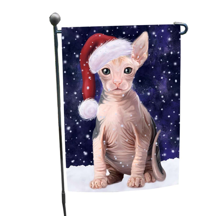 Let it Snow Christmas Holiday Sphynx Dog Wearing Santa Hat Garden Flag FLG059