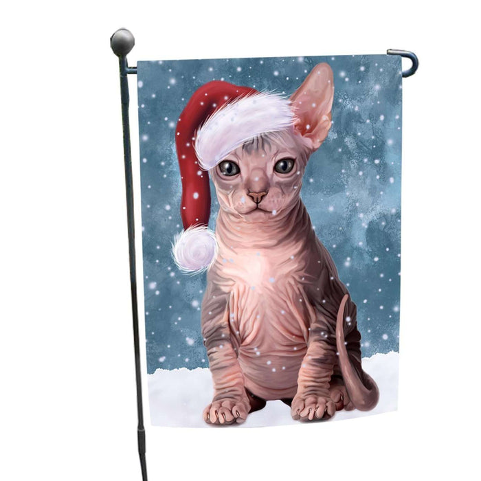 Let it Snow Christmas Holiday Sphynx Dog Wearing Santa Hat Garden Flag FLG060