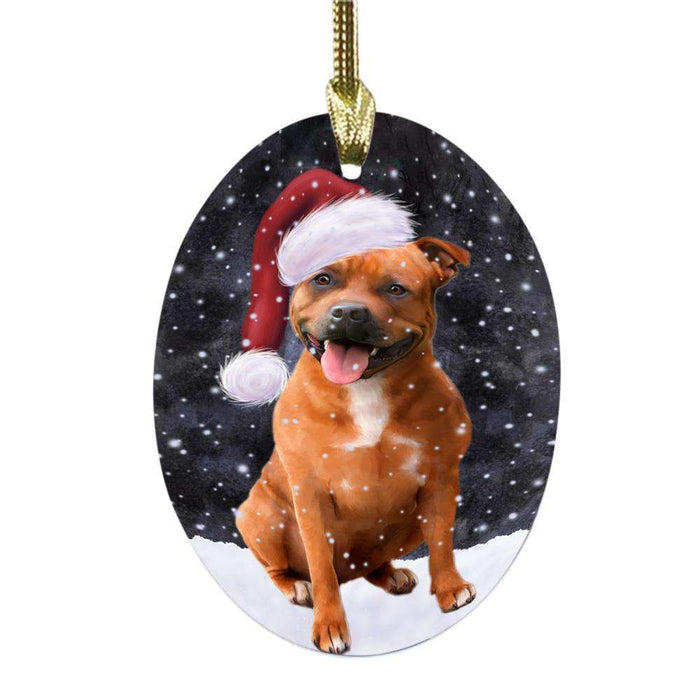 Let it Snow Christmas Holiday Staffordshire Dog Oval Glass Christmas Ornament OGOR48740