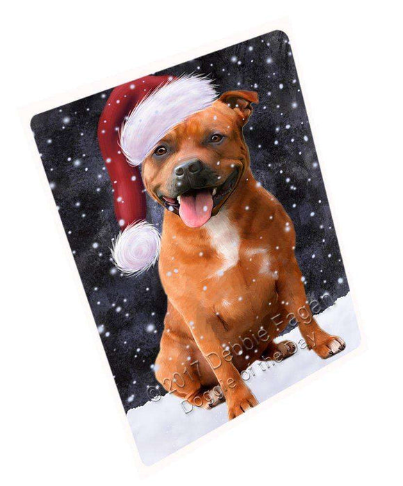 Let it Snow Christmas Holiday Staffordshire Dog Wearing Santa Hat Art Portrait Print Woven Throw Sherpa Plush Fleece Blanket D061