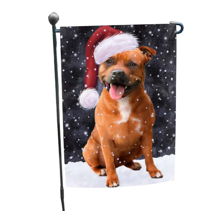 Let it Snow Christmas Holiday Staffordshire Dog Wearing Santa Hat Garden Flag FLG065