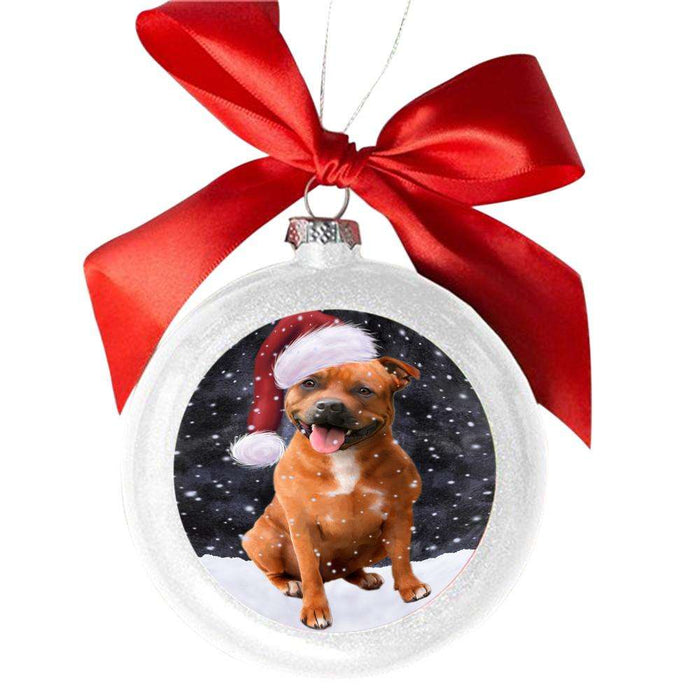Let it Snow Christmas Holiday Staffordshire Dog White Round Ball Christmas Ornament WBSOR48740