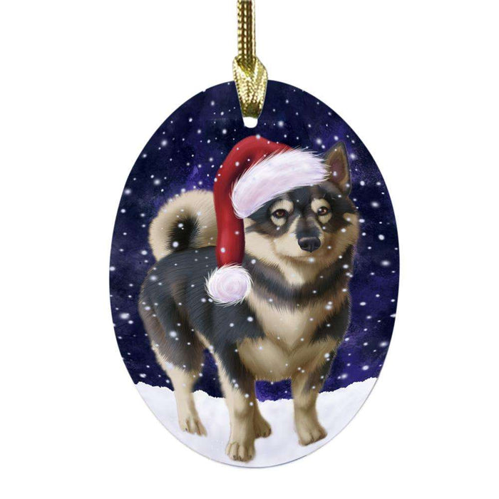 Let it Snow Christmas Holiday Swedish Vallhund Dog Oval Glass Christmas Ornament OGOR48741
