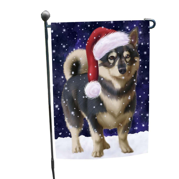 Let it Snow Christmas Holiday Swedish Vallhund Dog Wearing Santa Hat Garden Flag FLG066