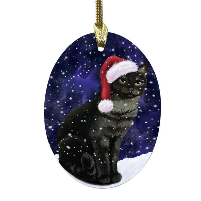 Let it Snow Christmas Holiday Tabby Cat Oval Glass Christmas Ornament OGOR48743