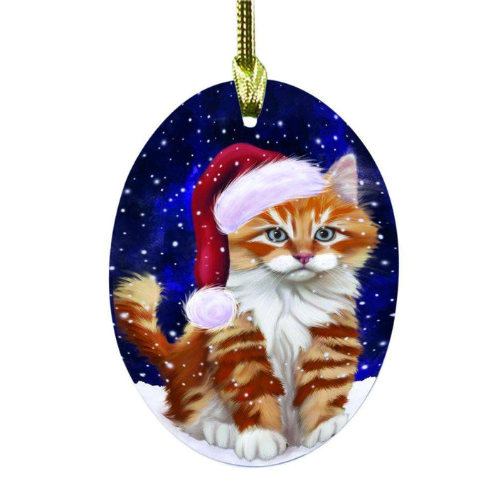 Let it Snow Christmas Holiday Tabby Cat Oval Glass Christmas Ornament OGOR48745