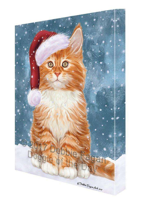Let it Snow Christmas Holiday Tabby Cat Wearing Santa Hat Canvas Wall Art D262