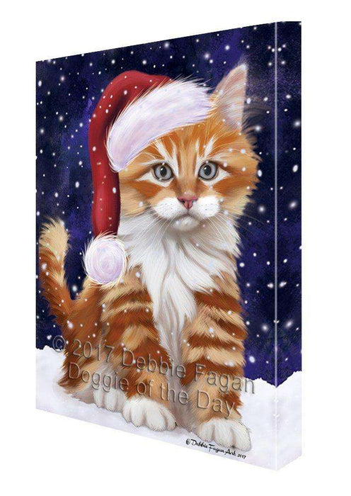 Let it Snow Christmas Holiday Tabby Cat Wearing Santa Hat Canvas Wall Art D263